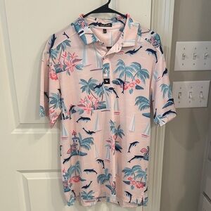 Bad Birdie Pink and Blue Tropical Polo